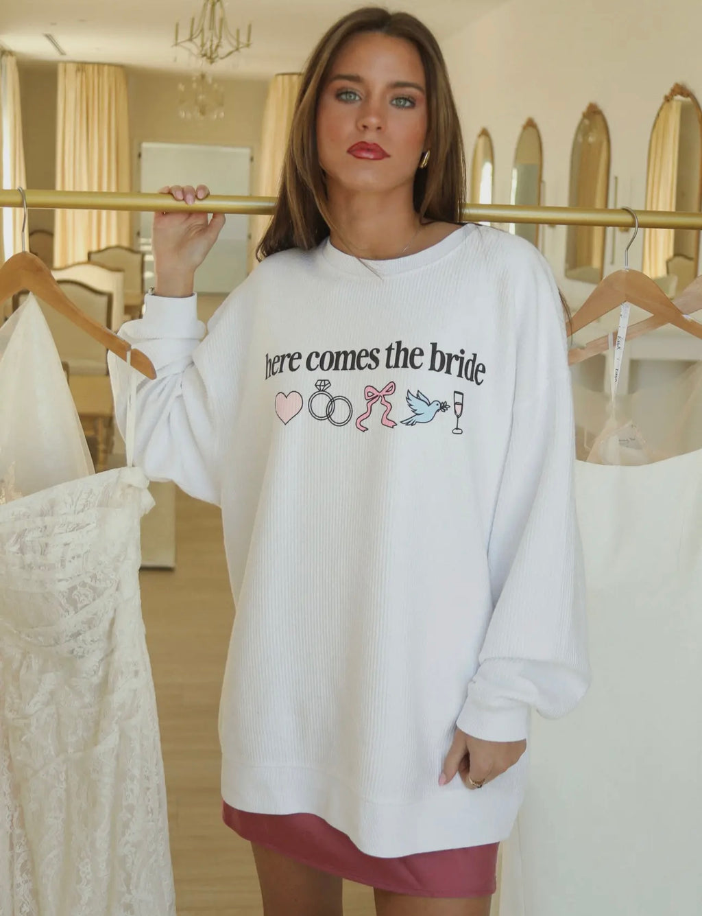 Friday + Saturday | here comes the bride sweatshirt | shop now | Tullyhaize