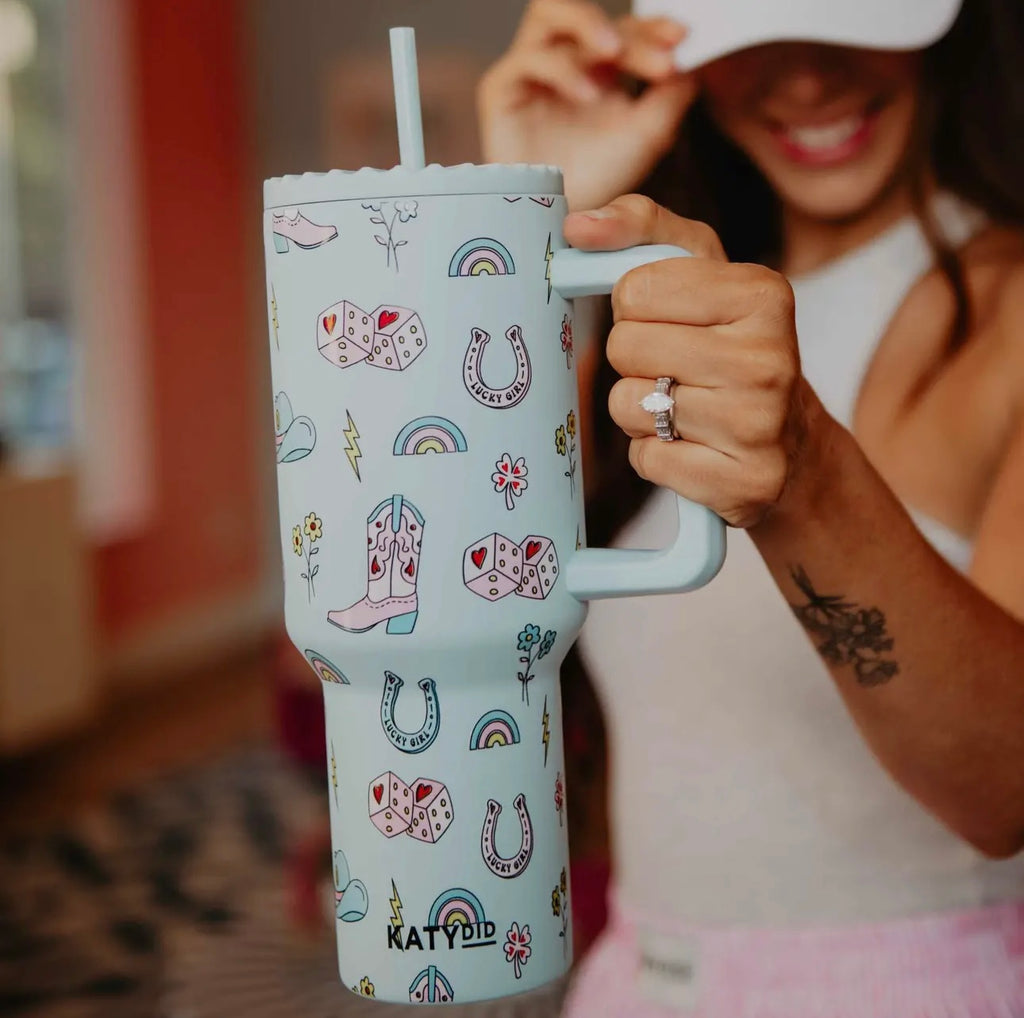 KatyDid| Lucky girl tumbler with handle | shop now | Tullyhaize