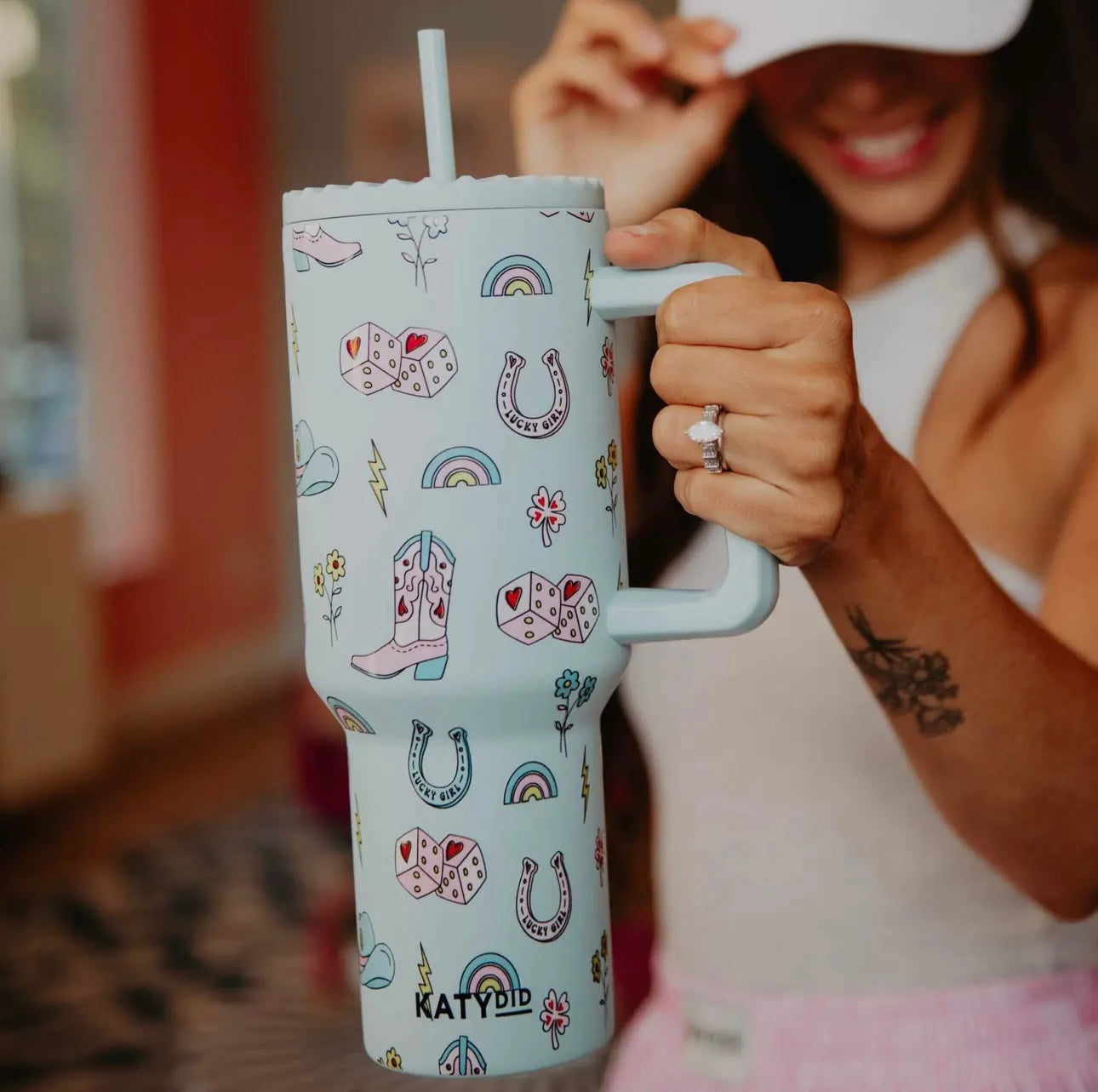 KatyDid| Lucky girl tumbler with handle | shop now | Tullyhaize