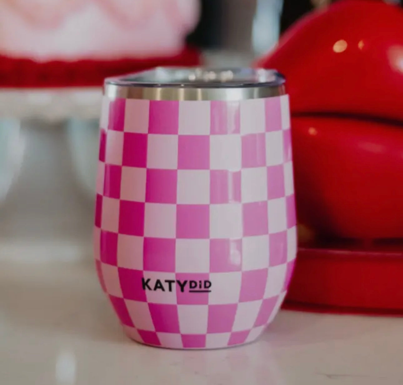 Pink checkered tumbler | katydid | shop now | Tullyhaize