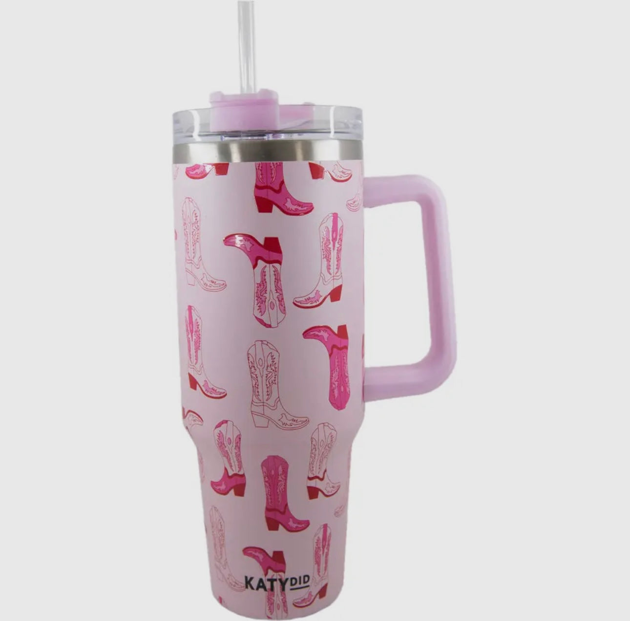 KatyDid| Pink western boots tumbler with handle | shop now | Tullyhaize