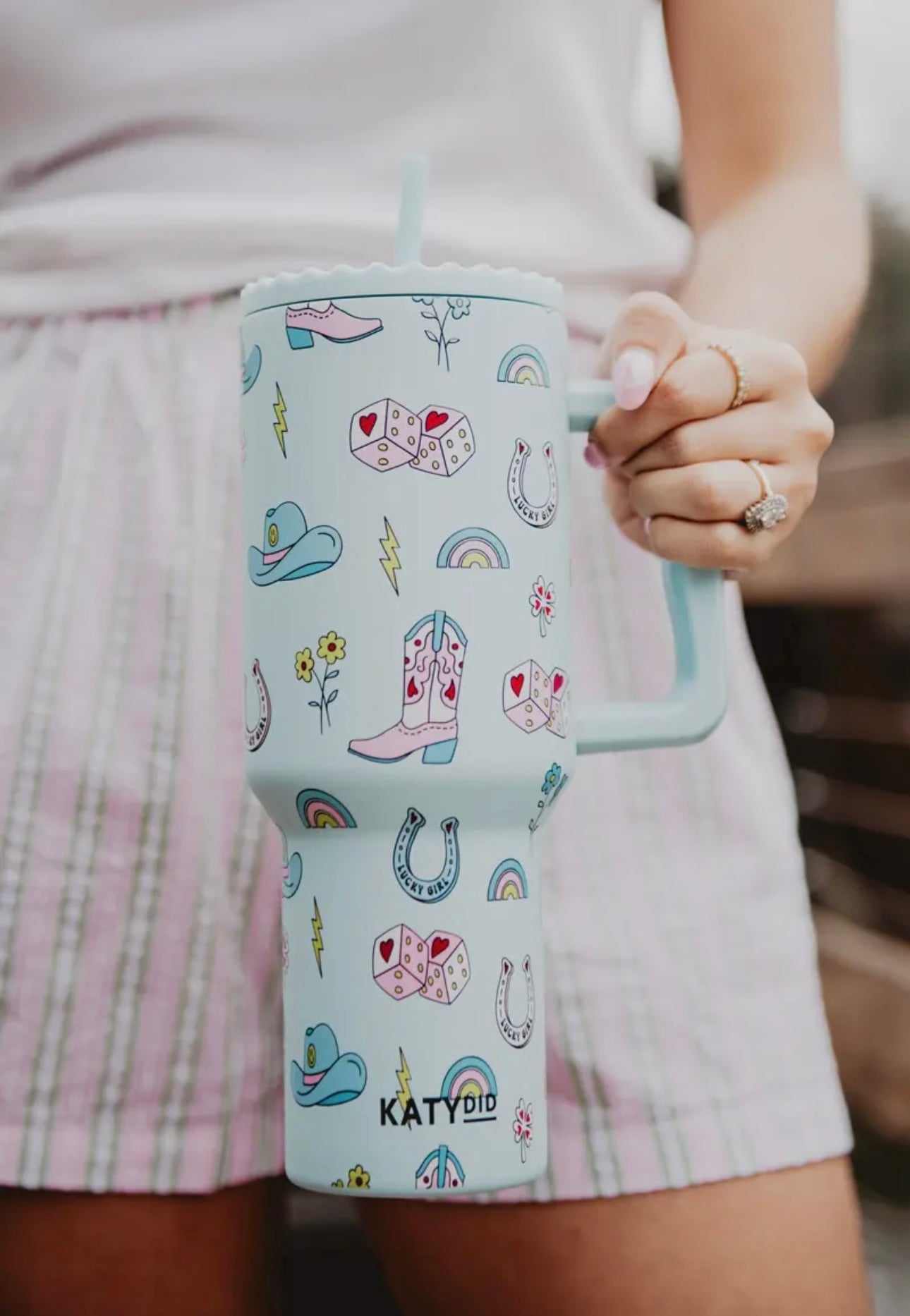 KatyDid| Lucky girl tumbler with handle | shop now | Tullyhaize